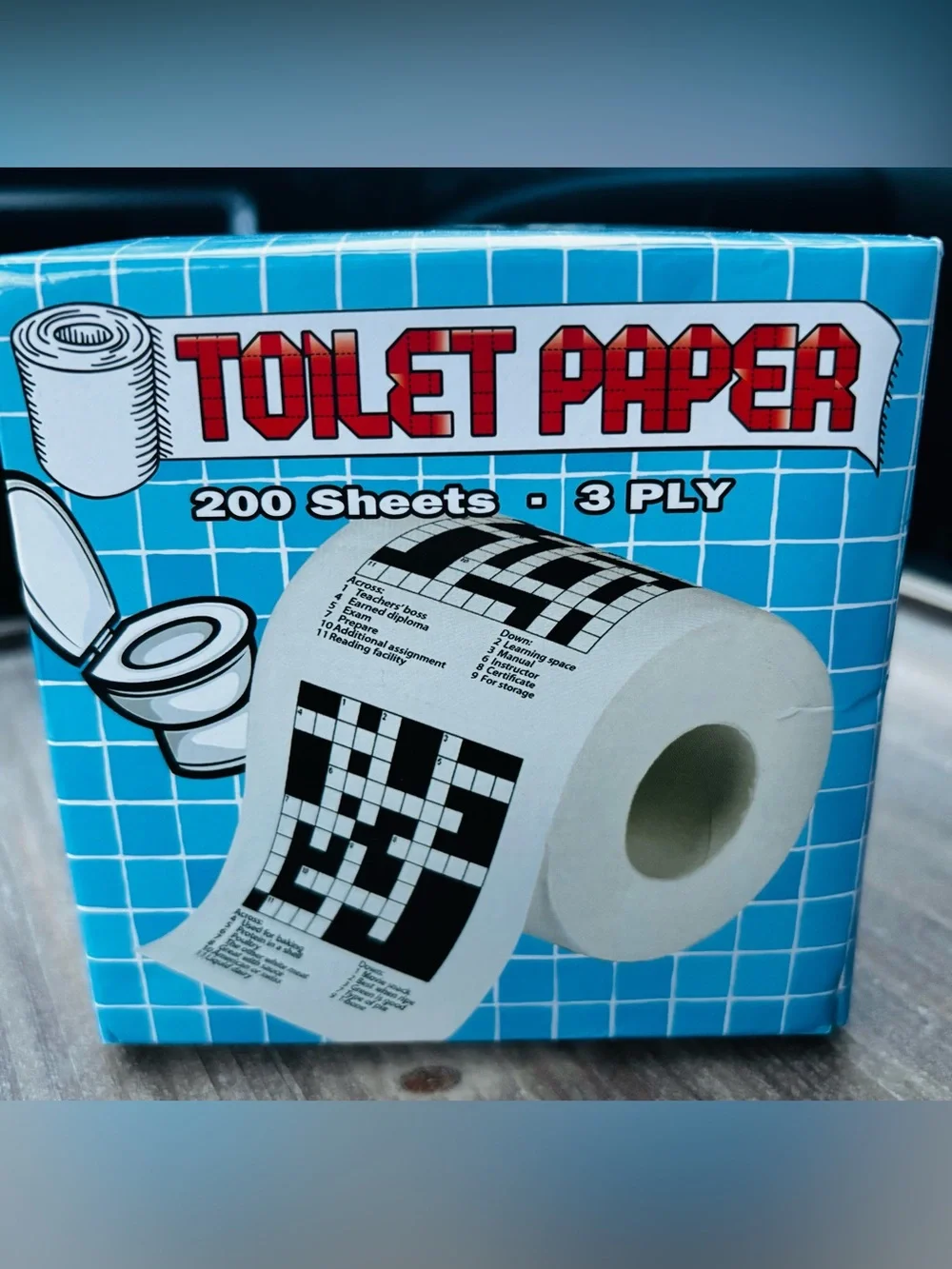 Toilet Paper Crossword Print Roll — 200 sheets -3 ply Great Gift!  NIB